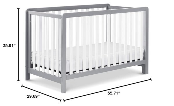 Colby 4-en-1 Cuna Convertible de perfil bajo con colchón de bebé hipoalergénico Gris y Blanco - Image 3
