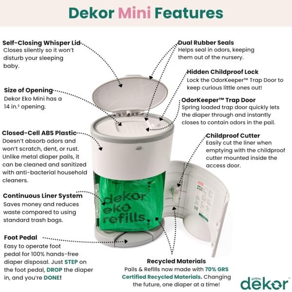 Diaper Dekor Mini cubo de pañales manos libres - Image 3